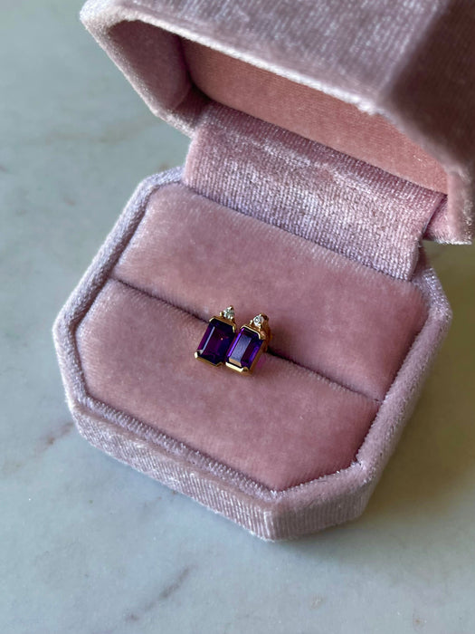 14k Amethyst and Diamond Studs