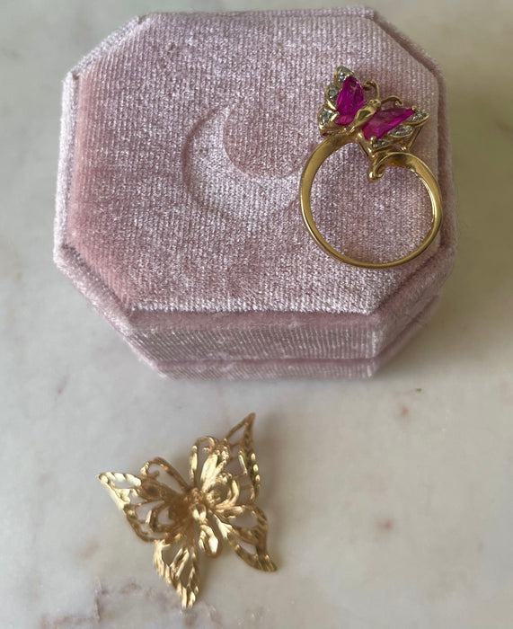 10k Pink Sapphire and Diamond Butterfly Pendant