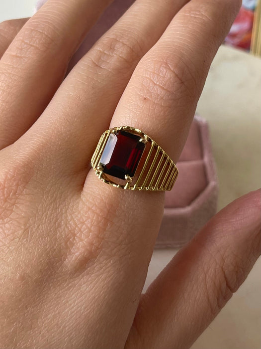 14k Emerald Cut Garnet Ring