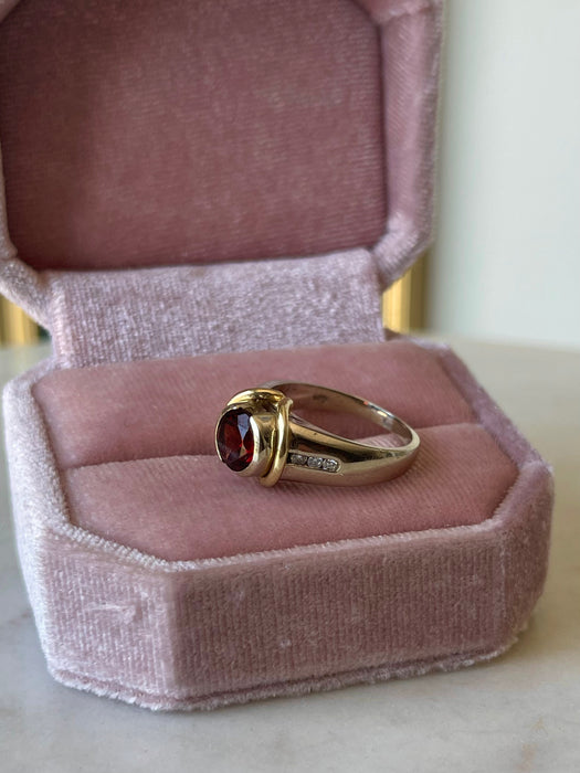 14k Dual Tone Garnet and Diamond Ring