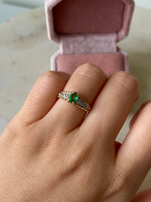 14k Diamond and Emerald Ring