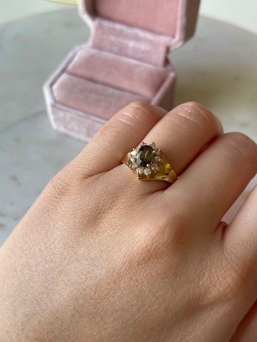 14k Zultanite and White Topaz Floral Ring