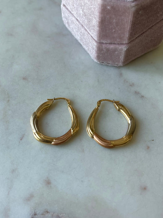 14k Tri Tone Hoops