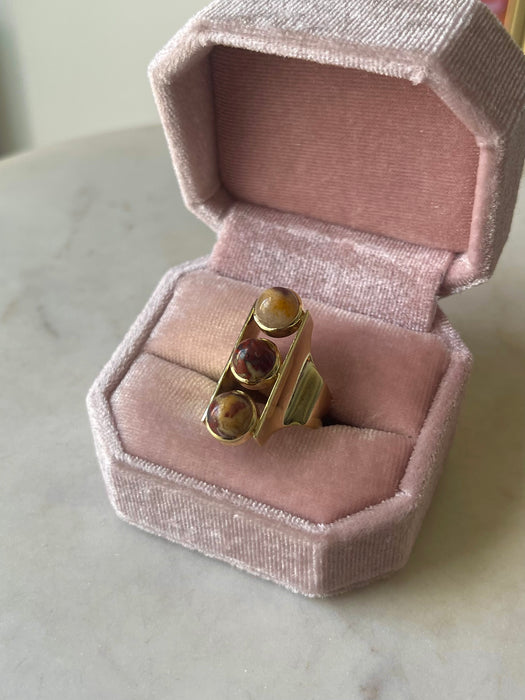 14k 3 Stone Jasper Ring