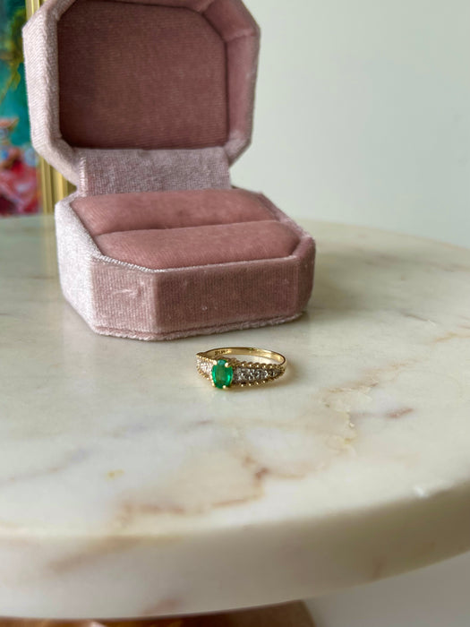 14k Diamond and Emerald Ring