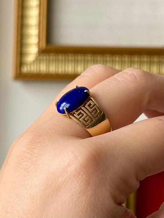 14k Greek Key Lapis Ring