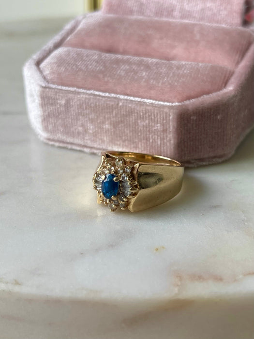 14k Blue Sapphire and Diamond Ring