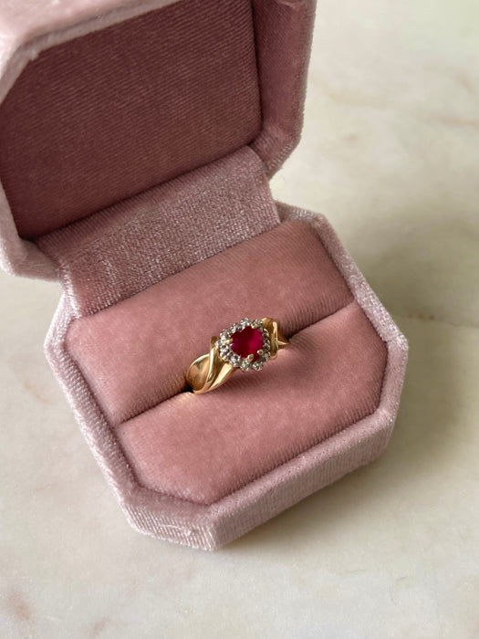 10k Heart Shaped Ruby and Diamond Ring