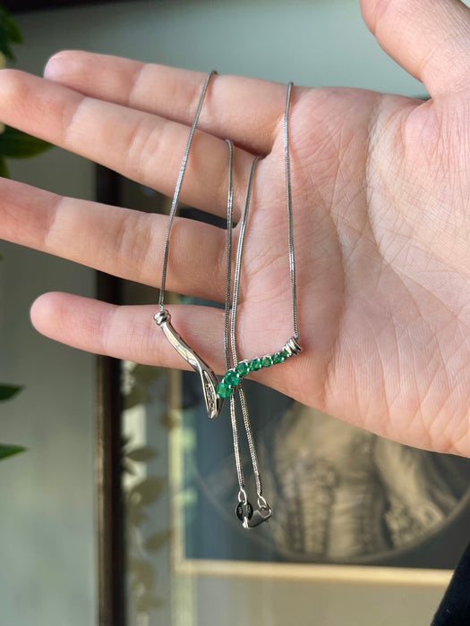 10k WG Emerald and Diamond Necklace