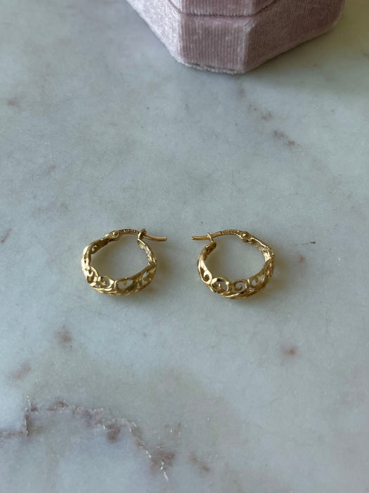 14k Filigree Detailed Mini Hoops