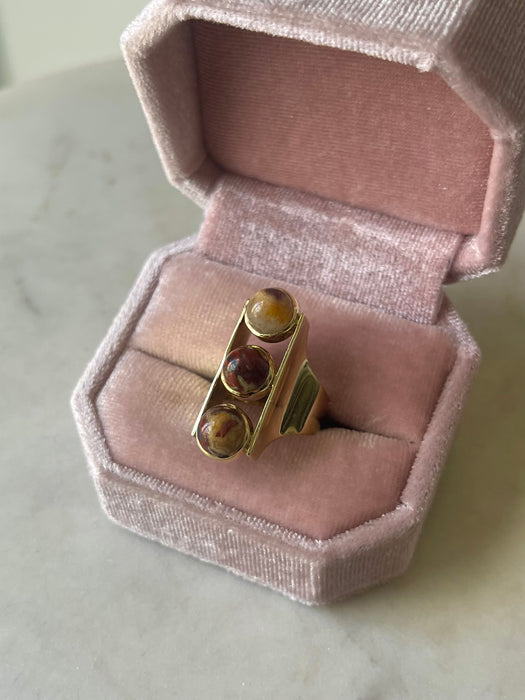 14k 3 Stone Jasper Ring