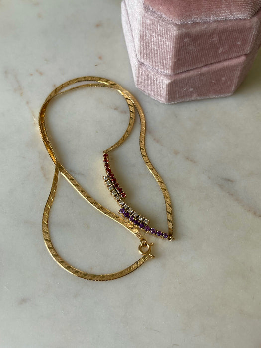 14k Diamond, Garnet and Amethyst Necklace