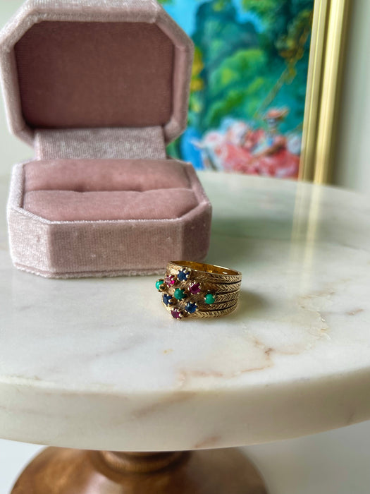 14k Antique Gemstone Harem Ring